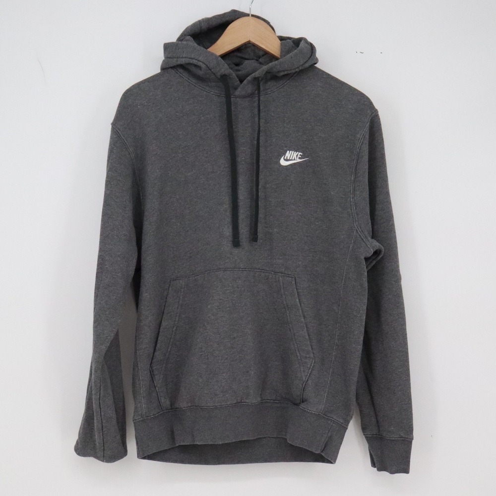 Nike Hoodie Mens S Club Fleece Charcoal Gray Embroidered Logo Pullover Excellent
